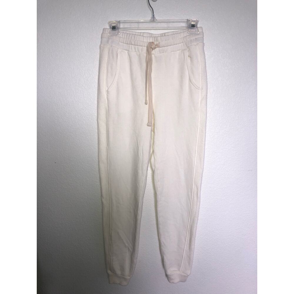 Monrow Winter White Drawstring Joggers with Ribbed Leg Stripe - XS
